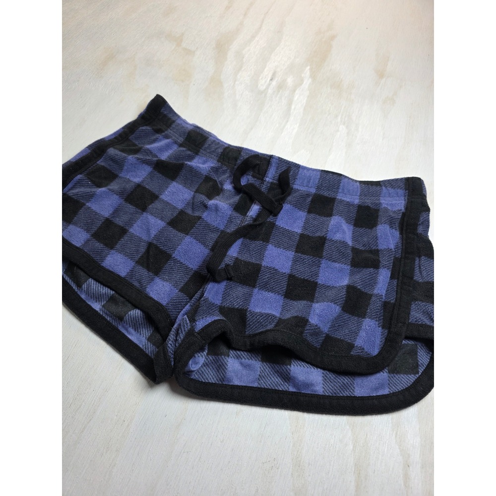 Aeropostale Womens Blue Black Buffalo Plaid Fleece Pajama Shorts Large Classic
